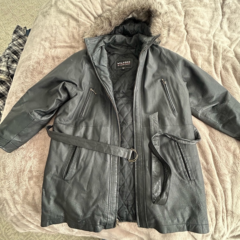 Wilsons Leather Black Jacket with Fur Hood